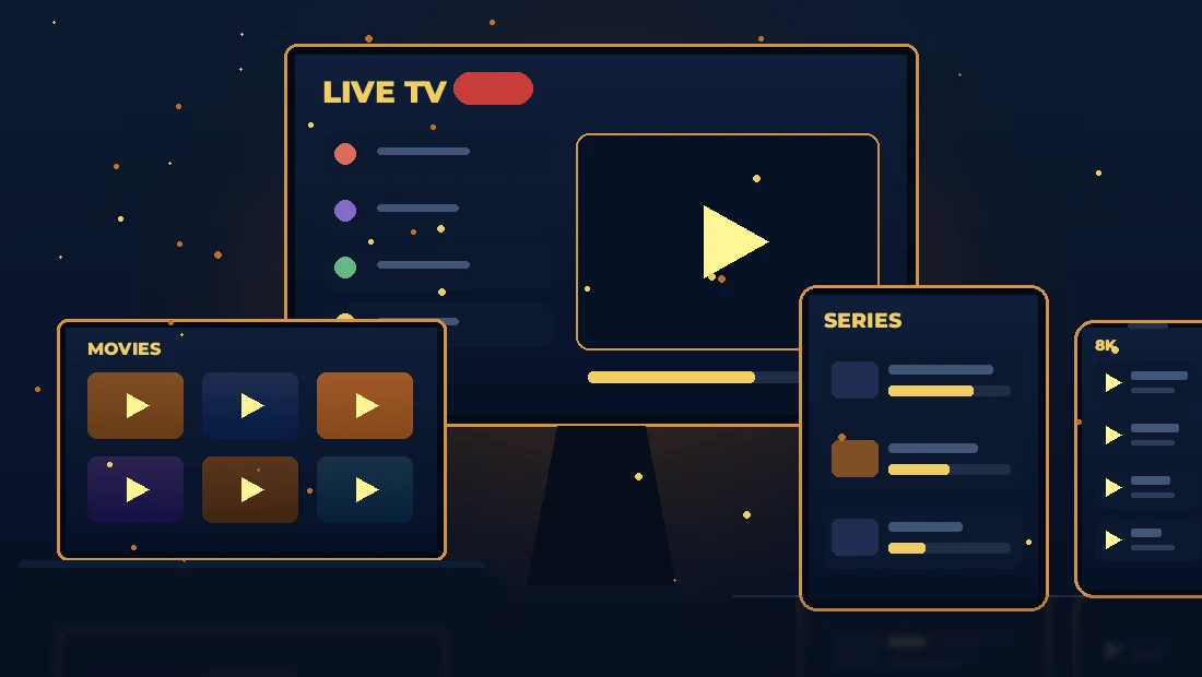 Strong 8K IPTV Ireland streaming on Smart TV, laptop, tablet and phone at the same time
